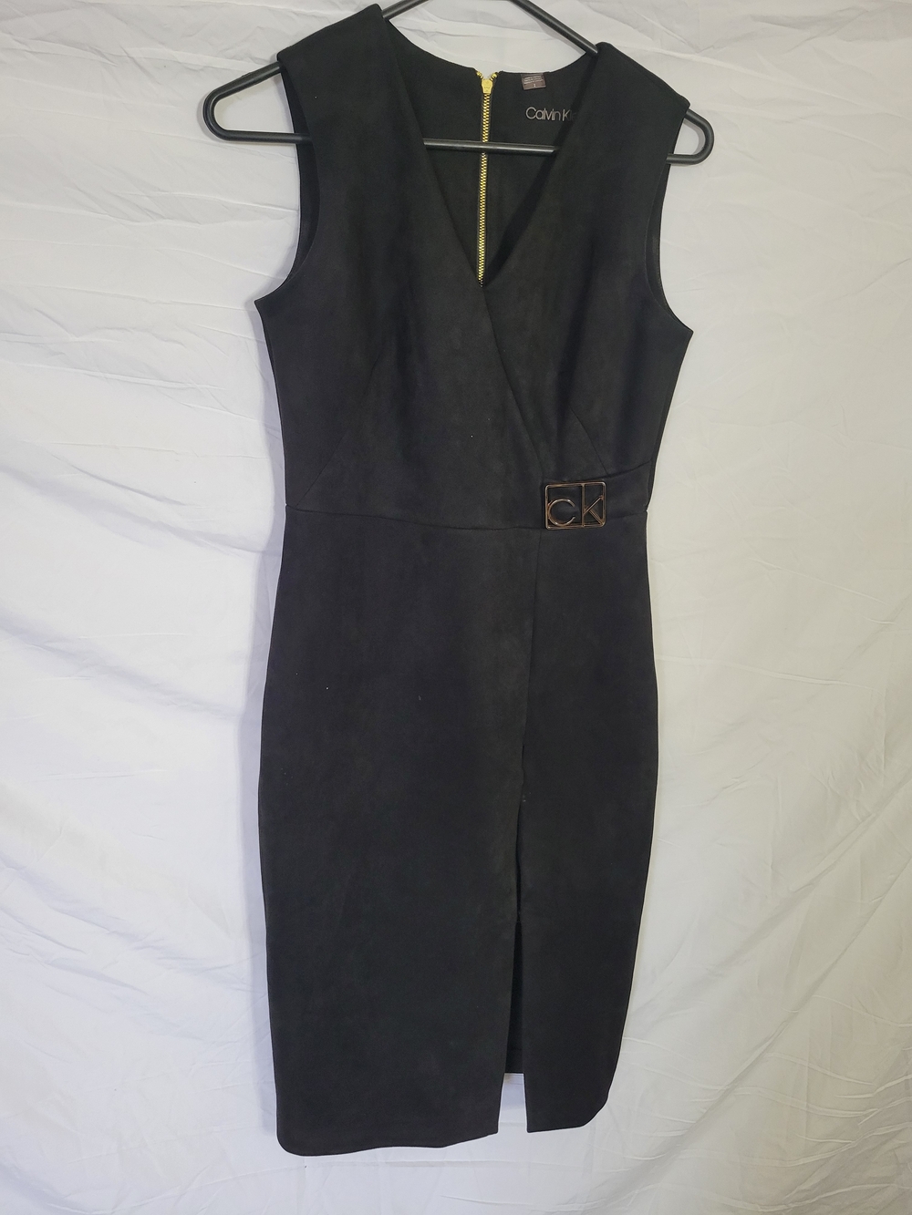 Calvin Klein Black Sleeveless Midi Sheath Dress with CK Accent